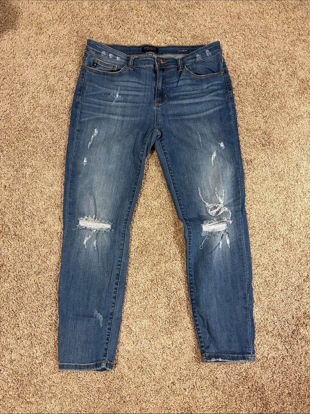 Judy Blue Distressed Mid Blue Skinny Jeans